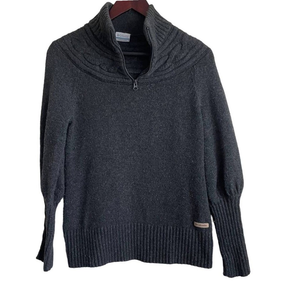 Columbia Women Gorpcore Cabin Quarter Zip Sweater M Charcoal Cable Knit Outdoor